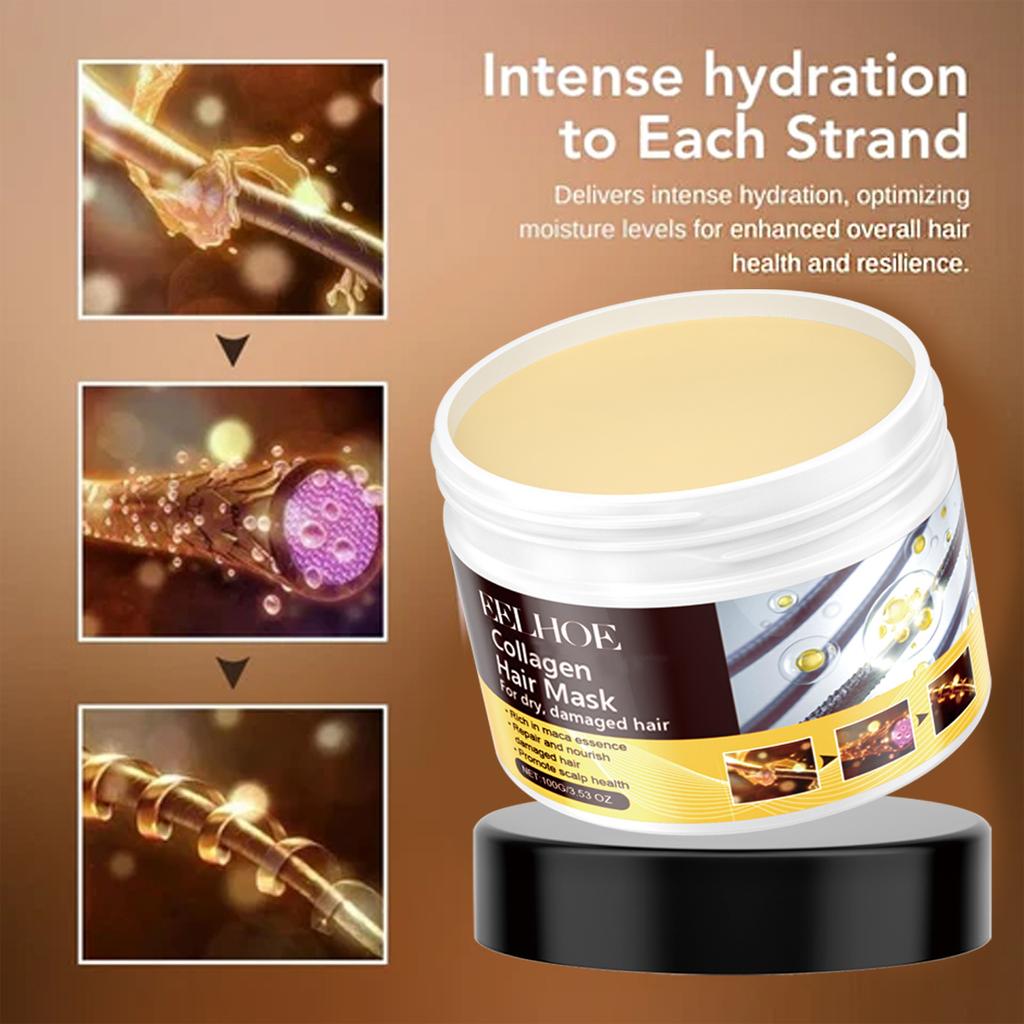 Masque Capillaire Hydratant Profond Traitements Hydratants au Collagène pour Cheveux Abîmés Hydratant Réparateur Masque Fortifiant pour Cheveux 100g