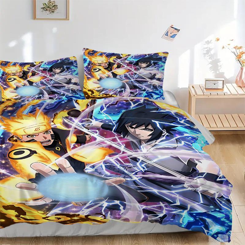 3pcs Battle of Legends Naruto vs Sasuke Bedding Set - 1 Soft Quilt Cover + 2 Pillowcases, Machine Washable - Suitable for All Seasons, Perfe