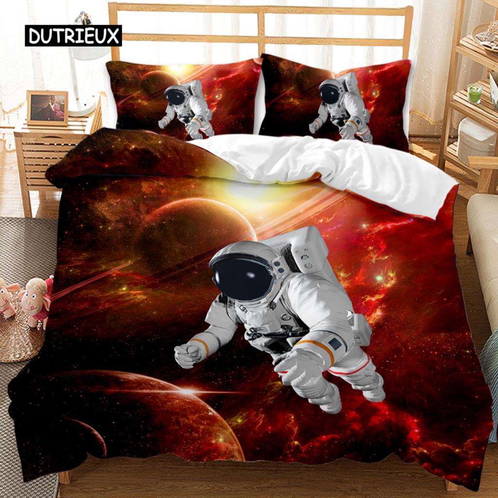 Spaceship Duvet Cover Set Spaceship Travel Through The Galaxy Space Bedding Set Pillowcase Queen King Size Polyester Qulit Cover