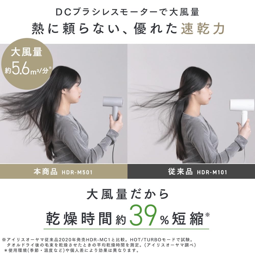 Iris Ohyama Ion Dryer HDR-M501-T Lightweight 380g Compact Large Airflow Mocha