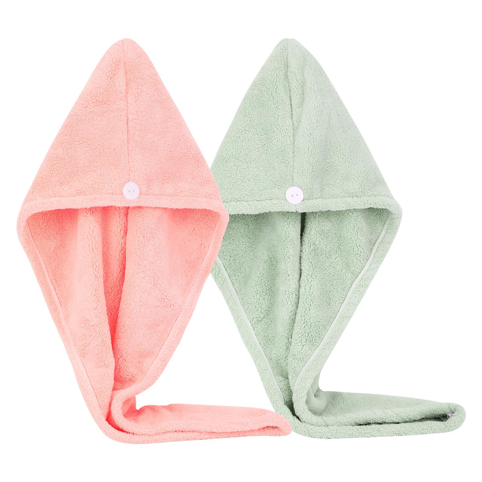 

Docolor 2 шт., обертывание для волос из микрофибры, полотенце-тюрбан для волос, супервпитывающий тюрбан, шапочки для сухих волос с пуговицами, петля для ванны, застежка для салона, шапка для сухих волос 2Pcs зелёный/розовый