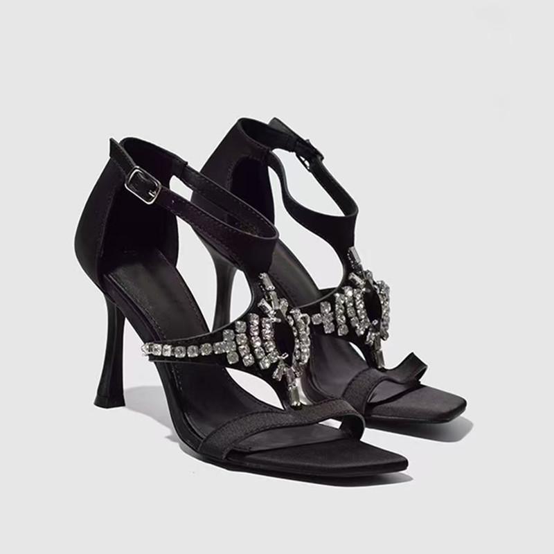 Fashion Luxury Gemstones Rhinestones Narrow Band Women Gladiator Sandals Fashion Ankle Strap Thin High heels Summer Party Shoes Sandals