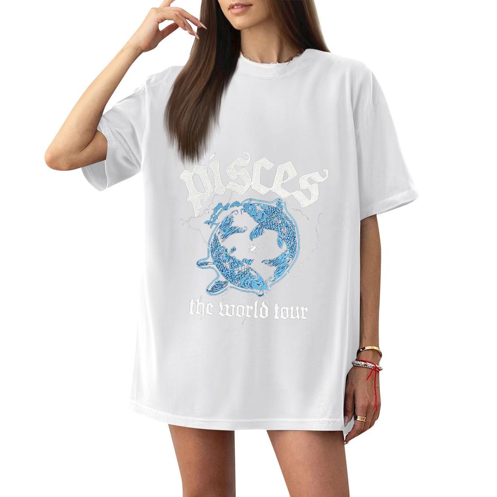 Mode Rundhals Raglan Kurzarm Arbeitskleidung Bedruckte Oberteile Damen Sommeroberteile