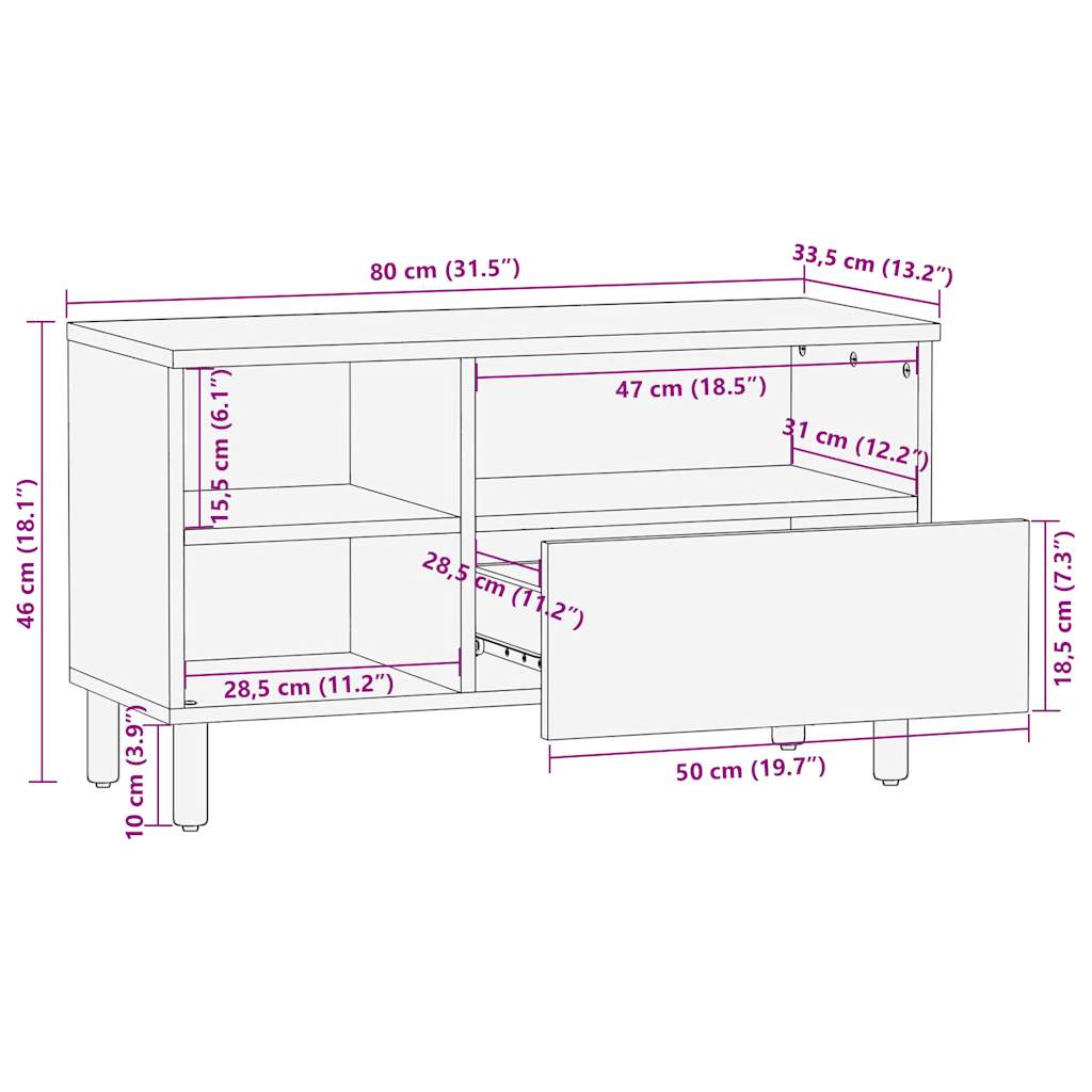 TV Cabinet Black 80 X 33.5 X 46 Cm Rough Mango Wood