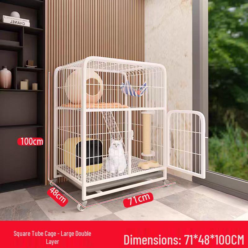 Large Double-Layer Indoor Cat Villa: Space-Saving, Portable Cage with Nest
