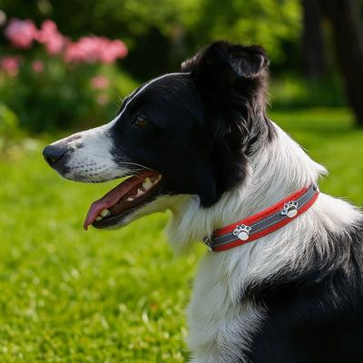 Leather Reflective Dog Collar Metal Buckle Adjustable Dog Footprint Collar Soft Decorative Rivets Pet Collar for Dogs Cats