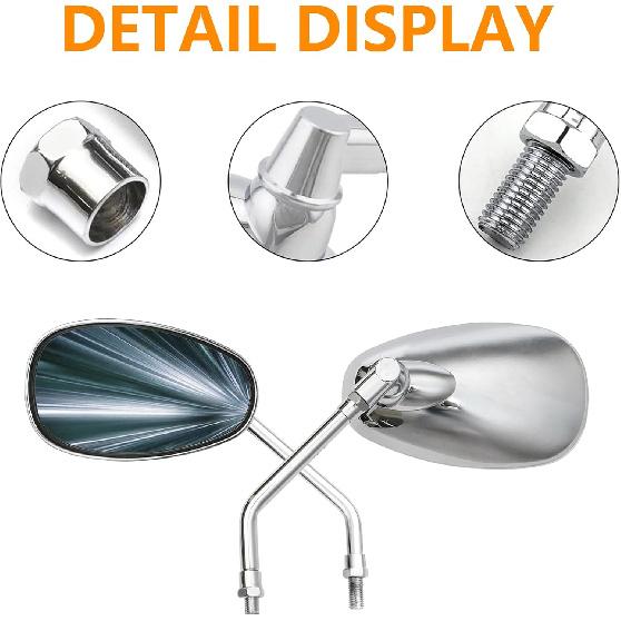 Universal 10mm Chrome Rearview Mirrors Oval 360 Degree Adjustable Side Mirrors Fit Street Bike Cruiser Touring Chopper Scooter GY6, for Honda