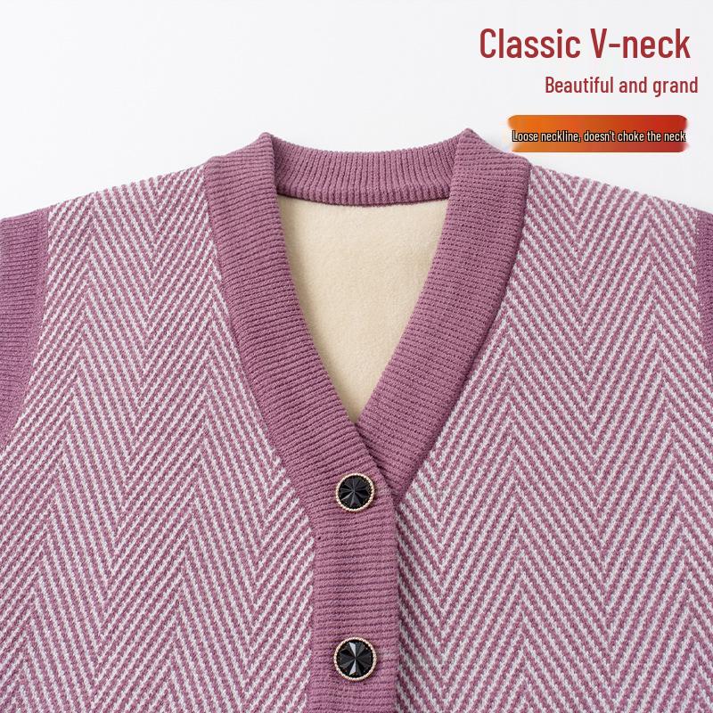 Grandma's Plus Velvet Knit Vest: Cozy Shawl for Middle-Aged and Elderly Women in Spring, Autumn, and Winter