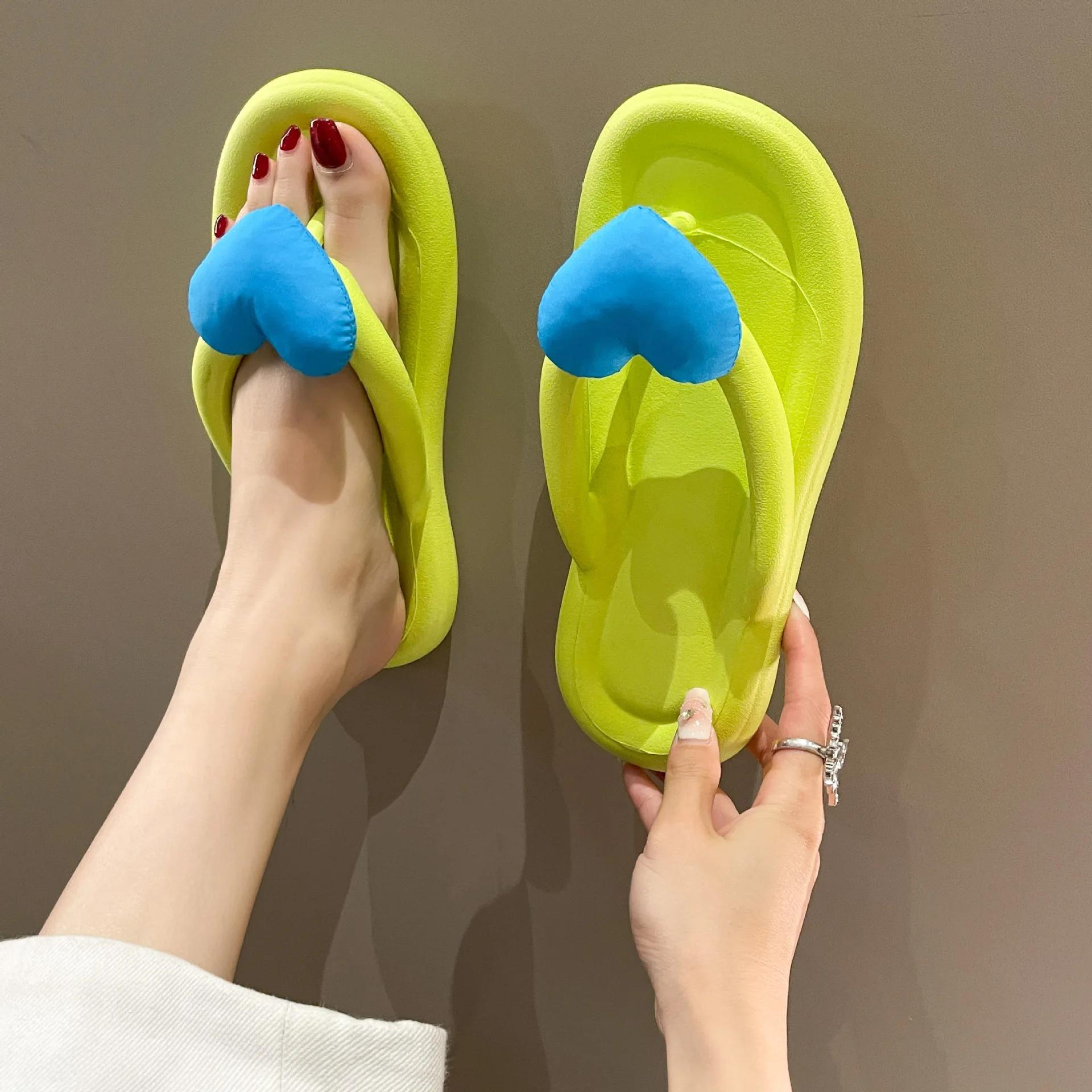 

Fashion Summer Candy Colors Flip Flops Beach Love Heart Bowknot Soft Bottom Flat Slippers Women Outdoor Non Slip Flat Slide Sandals Ship 40-41