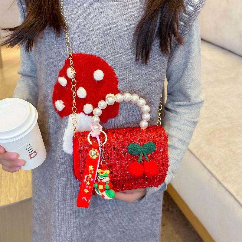 New Childrens Stylish Year Bag Adorable Pearl Chain Shoulder Crossbody Bag Girls For