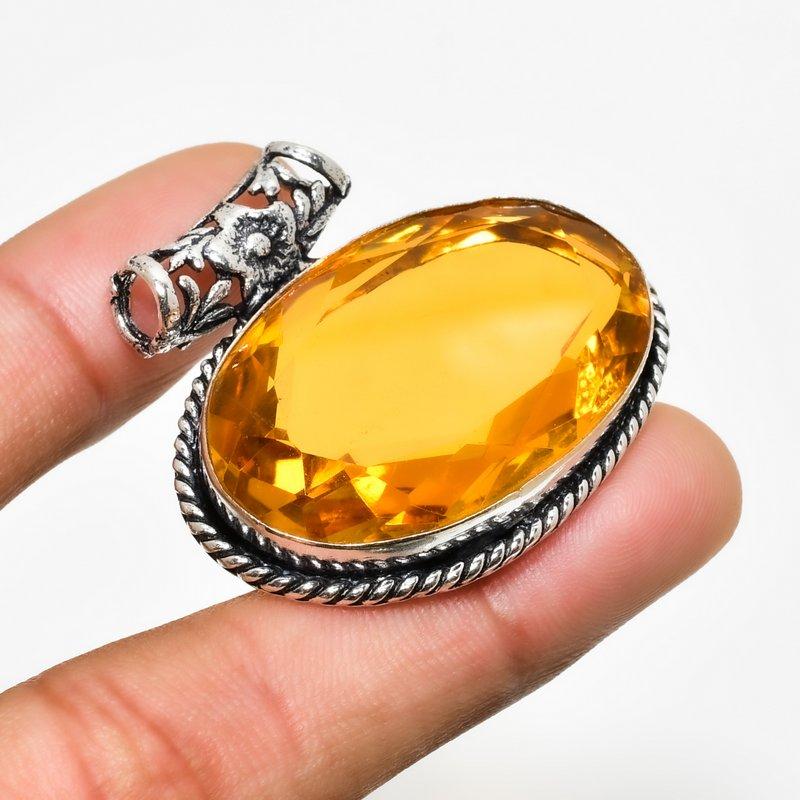 

Ювелирный кулон ручной работы с цитрином и серебром 925 пробы 1,32 дюйма