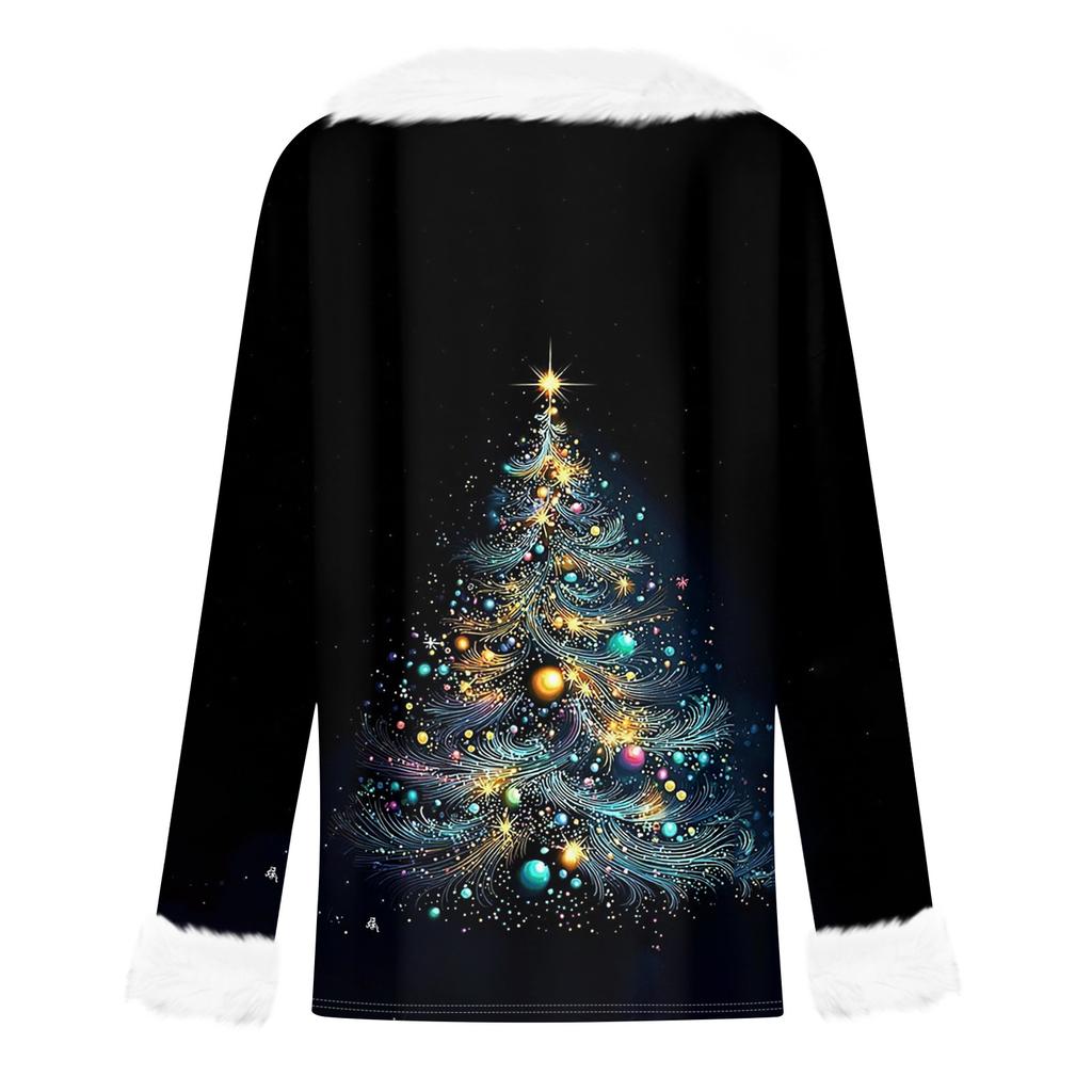 Women's Fashion Long Sleeve Christmas V-Neck Printed Party Furry Top