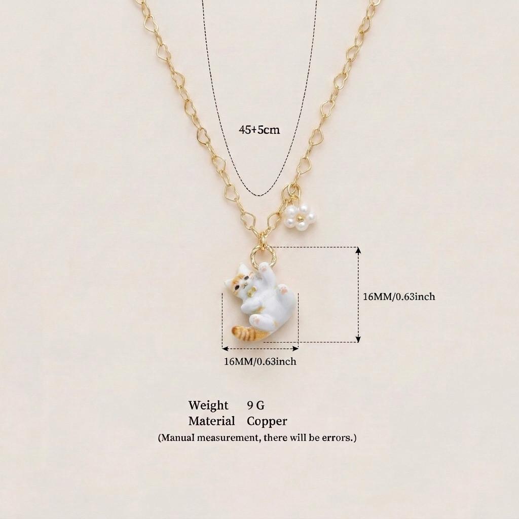Animal Series Cat Pendant Necklace With Oil Drip Finish For Women Fashion Jewelry