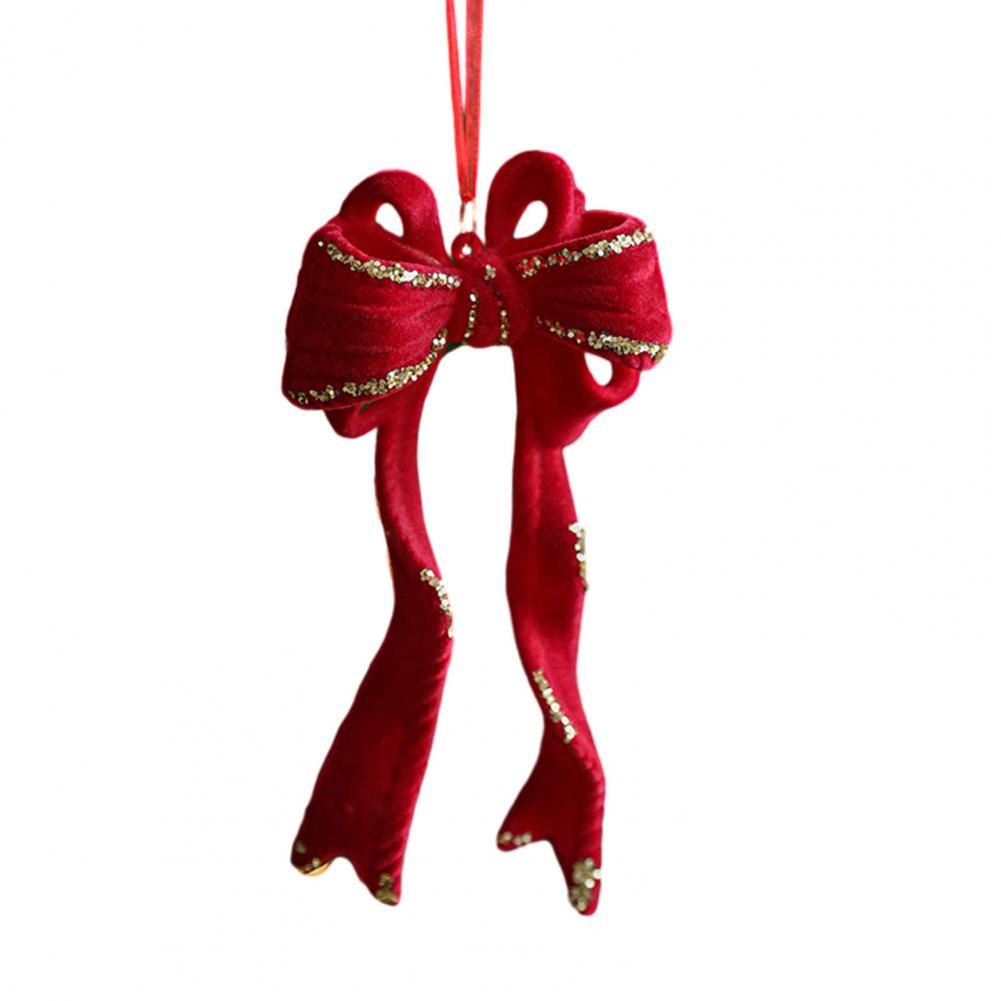 Christmas Ornaments Red Flocking Bell Wreath Snowfall Elk Pendant Snowy Winter Decor for Tree Hanging