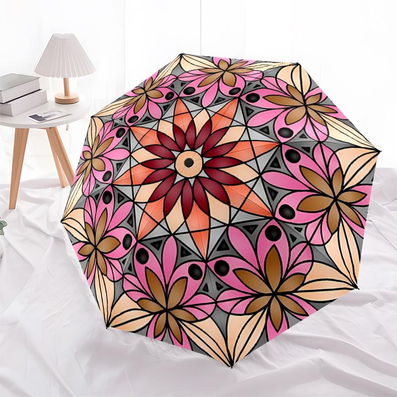1PC Floral Mandala Pattern Folding Umbrella with 8 Frames, Automatic Open, Durable Frame, Quality Craftsmanship yy250912094