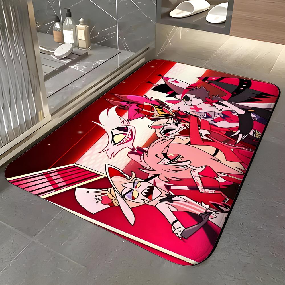 show H-Hazbin Hotel Floor Mat Soft Flannel Entrance Door Mat Non Slip Absorbent Bathroom Bedroom Floor Rug