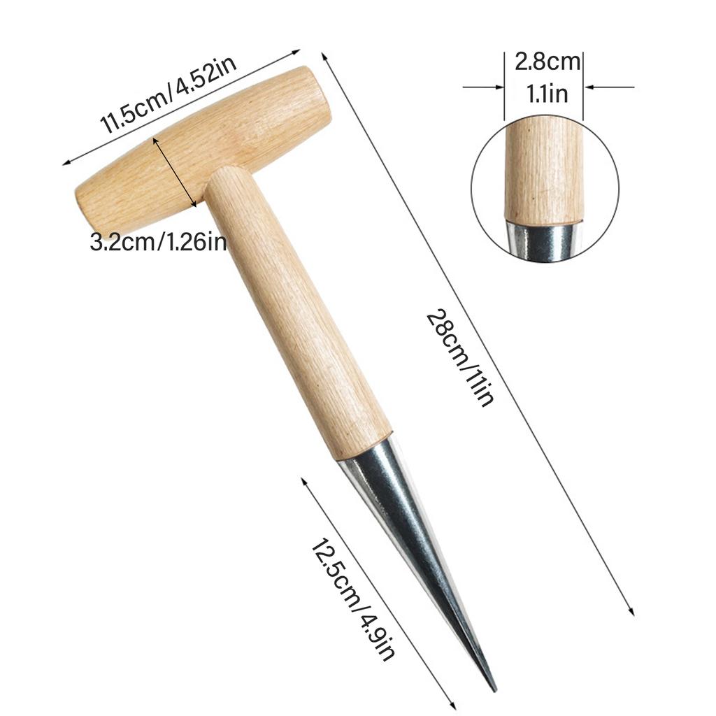 1Pc T-shaped Hand Sow Dibber, Stainless Steel Seed Disseminator With Wood Handle For Transplanting Plants,Planting Bulbs,Digging