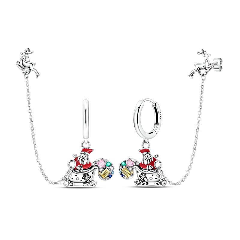 Red Series Original 925 Sterling Silver Snowflake Christmas Hoop Earrings For Women Wedding Christmas Festive Jewelry Gift