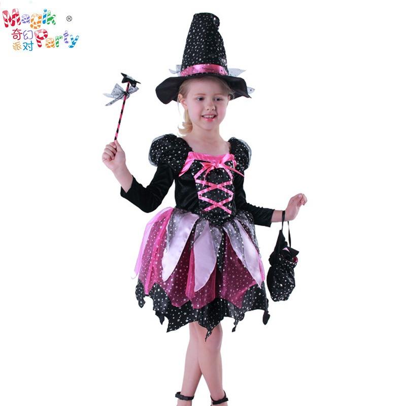 Children's Halloween costumes, girls cos masquerade show witch princess dress, little witch show costume lamp costume