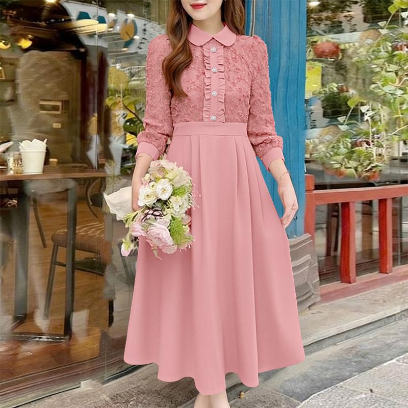 ZANZEA Women Classic Collar Long Sleeve Patchwork Casual Dress