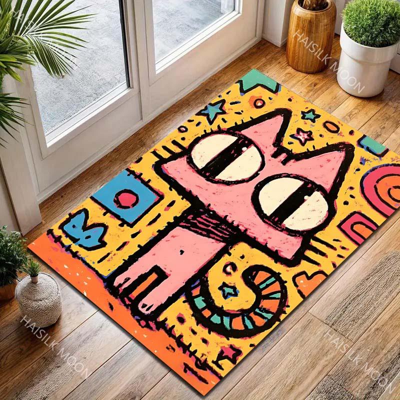 Multiple Sizes Colorful Cartoon Cat Artwork Carpet for Living Room Bedroom Sofa Home Decor Rus Non-slip Floor Mat Luxury Gift
