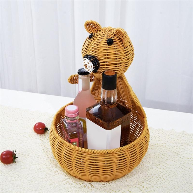 Multifunctional Kitchen Storage Basket Plastic Construction Imitation Rattan Woven Organizers For Fruits Snacks Display