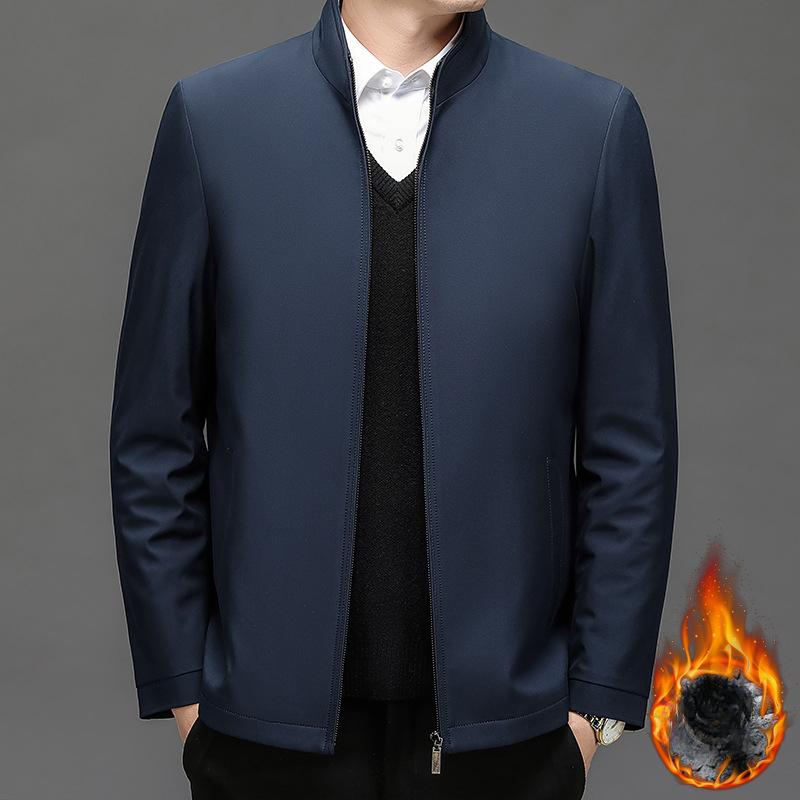 Autumn and winter trendy men's dad jackets, casual jackets, middle-aged and elderly men's stand-up collar velvet jackets, trendy tops