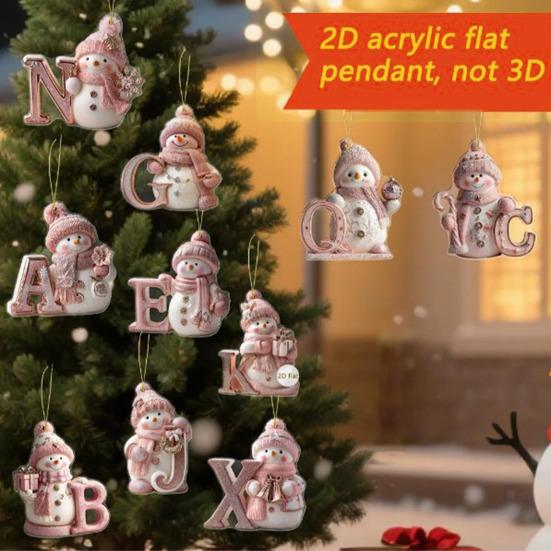 2025 Alphabet Snowman Advent Calendar 26 Days Christmas Countdown Calendar with A To Z Letters 2D Acrylic Pink Pendants Set for Winter Tree Decor