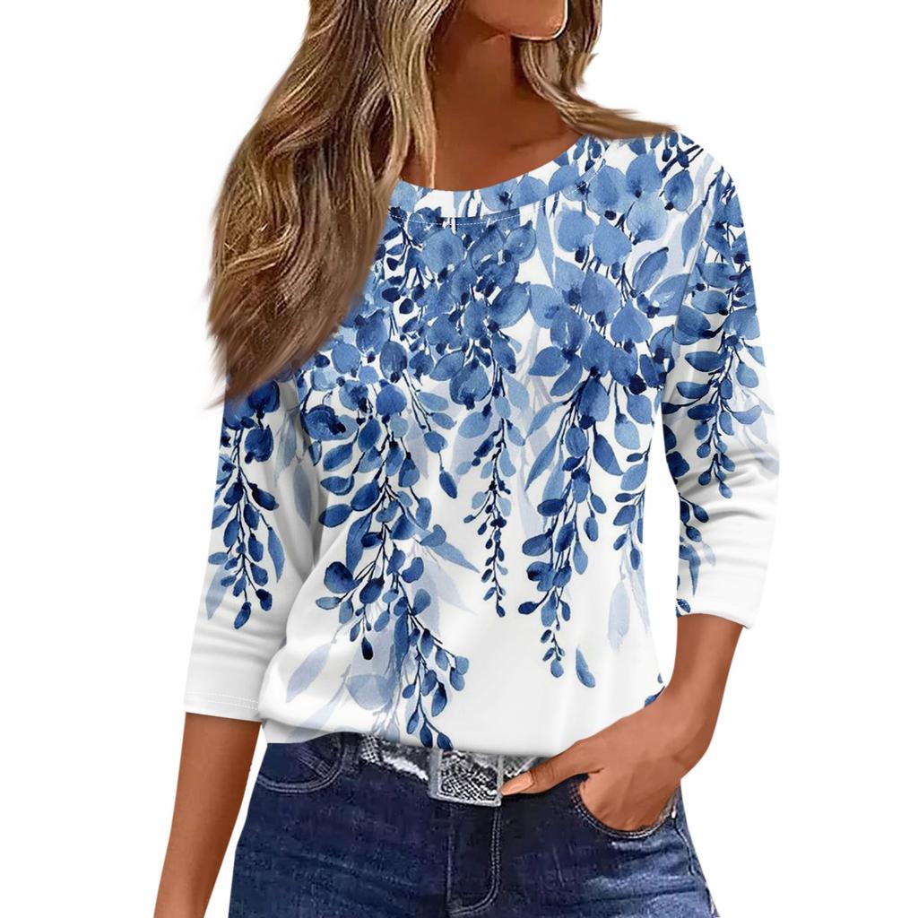 Kurzarm-T-Shirt 2024 Damenmode Lässig Rundhals 3/4-Arm Lockere Shirts Bedrucktes T-Shirt Damenoberteil Bluzki Damskie