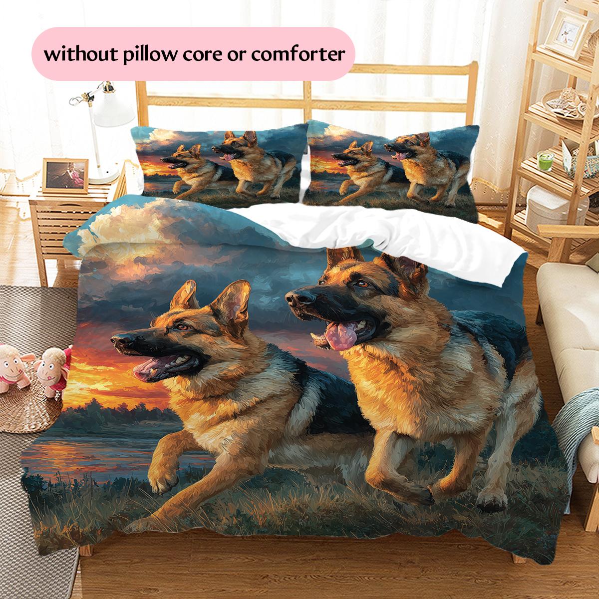 German Shepherd Pattern Bedding Home Decoration Birthday Gift (1 * duvet cover + 2 * pillowcase, without core) 135x200cm
