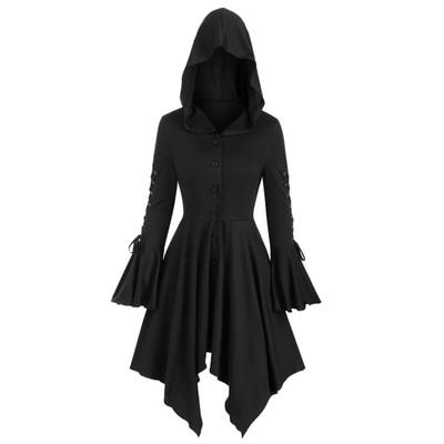 Ropa Renacentista para Mujer Bata de Cuadros con Capucha Cárdigan con Capucha Manga con Volantes Cárdigan Retro con Botones Chaqueta Vestido Gótico con Cordones Capa