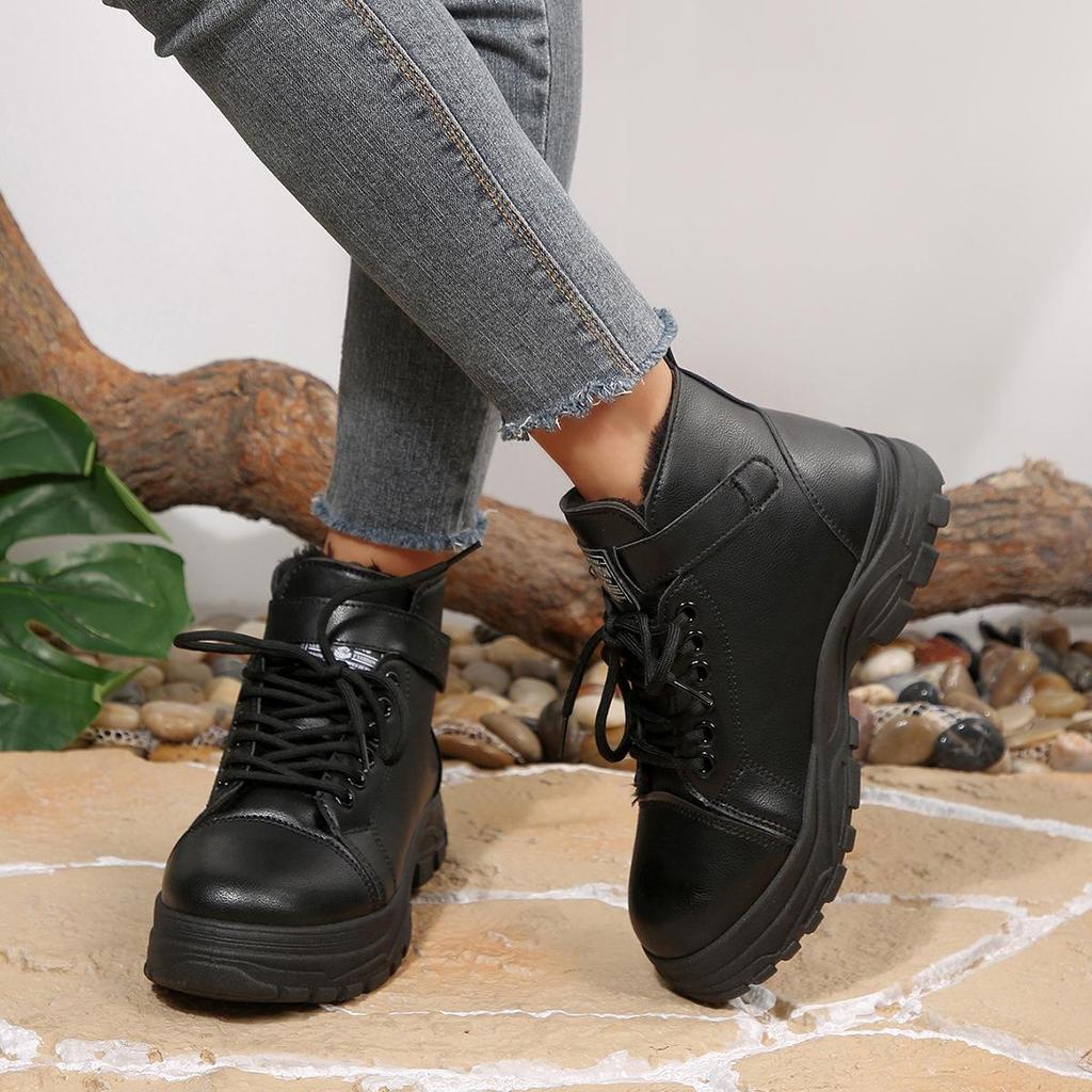 2025 Trendy Dames Mid-Calf Sneeuwschoenen met Fleece Voering: Verdikte, Warme, Eendelige Bont Winter Schoenen