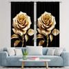 2pcs Set Golden Black Floral Digital Print Curtains Rod Pocket Design For Living Room Kitchen Bedroom Study Contemporary Home