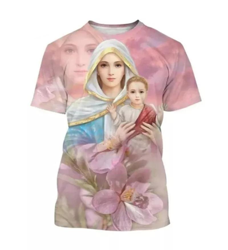 

Summer Our Lady of Guadalupe Virgin Mary Printed Women s T-Shirts Short Sleeve Tee O-Neck Men s Clothing Comfort Y2k Women s Clothes XXS