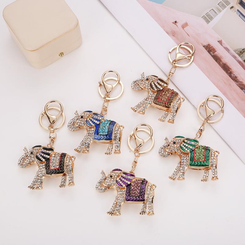 Fashion Rhinestone Elephant Keychains Cute Animal Keyrings Car Key Chain Women Bag Charm Pendant Jewelry