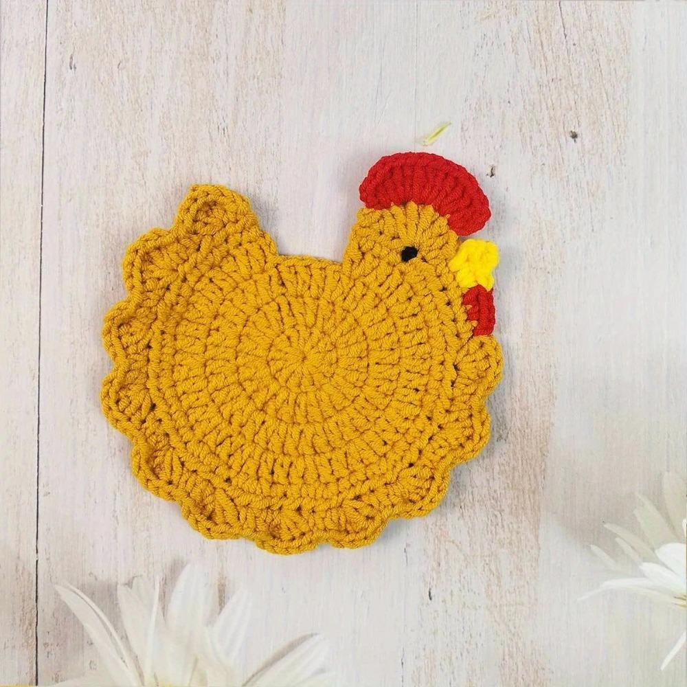 Cute Cartoon Insulation Mat Big Rooster Shape Hand-made Cup Mat Soft Woven Placemat Kitchen Accessories