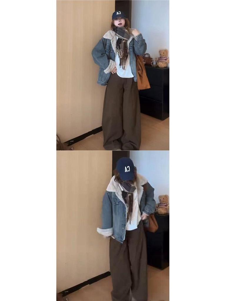 2025 Winter Korean Velvet-Enhanced Thick Denim Cotton Loose Jacket