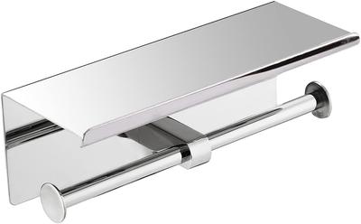 Antidrop Toilet Roll Holder, Double Roll Toilet Paper Holder with Phone Shelf, 8K Mirror SUS304 Stainless Steel, Wall Mounted