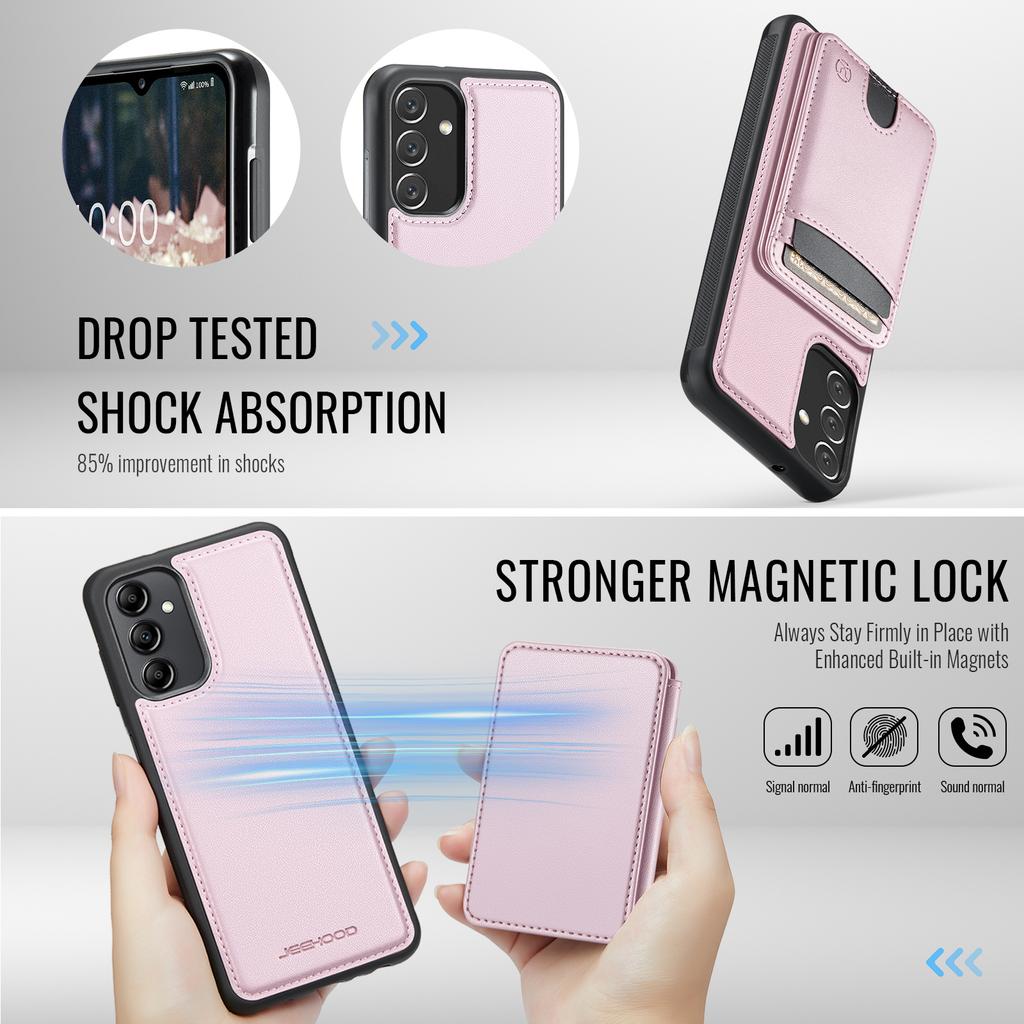 For Samsung Galaxy A34 5G Magnetic Case JEEHOOD J10 Leather Back Phone Cover with Detachable Card Holder Kickstand