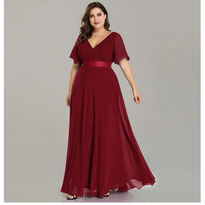 Elegant Eveninglong Elegant a Line V Neck Chiffon Plus Size Gown Dress