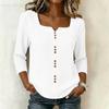 Women's V-Neck Three-Quarter Sleeve Button Down Blouse for Work in Cotton Linen
