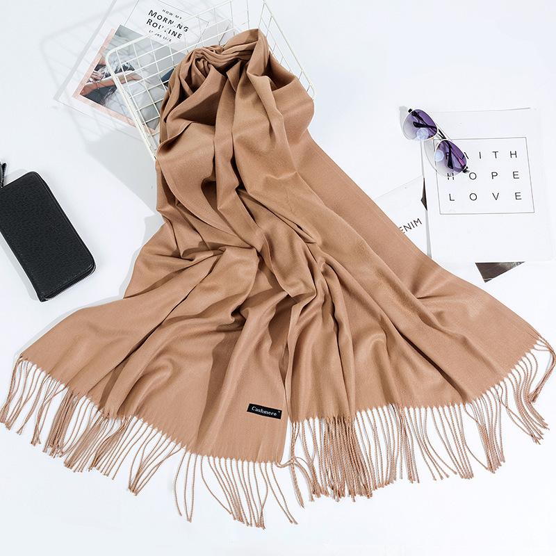 Otoño E Invierno Nuevo Bufanda de Cachemira para Mujer Color Sólido Imitación Cachemira Bufanda de Punto Gruesa Bordada Cachemira Chal