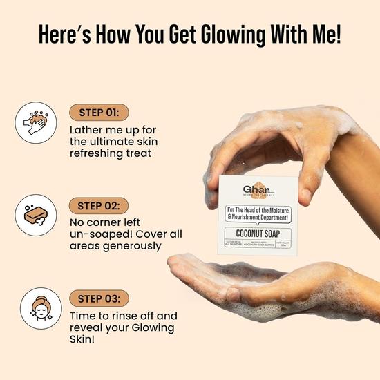 Ghar Soap Coconut Soap with Shea Butter| All Skin Types| Moisturising and Nourishing |100g