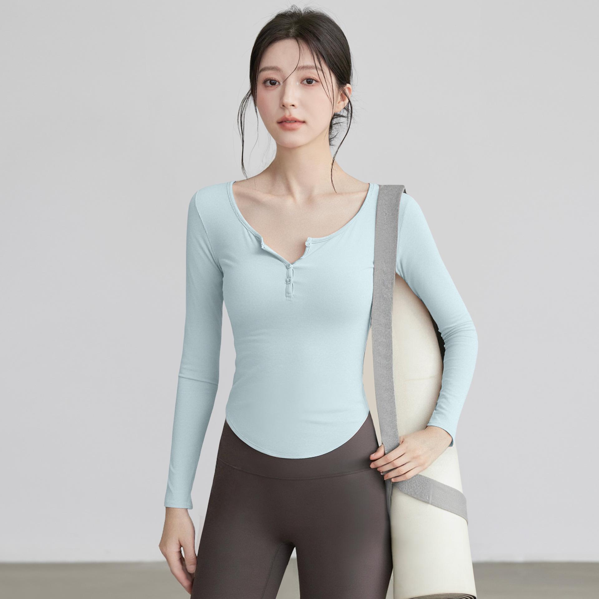 

Women s V-neck Long Sleeve High-End Yoga Wear: Slimming, Stretchy Pilates Fitness Top for Autumn M (Recommended weight: 95-110 lbs)