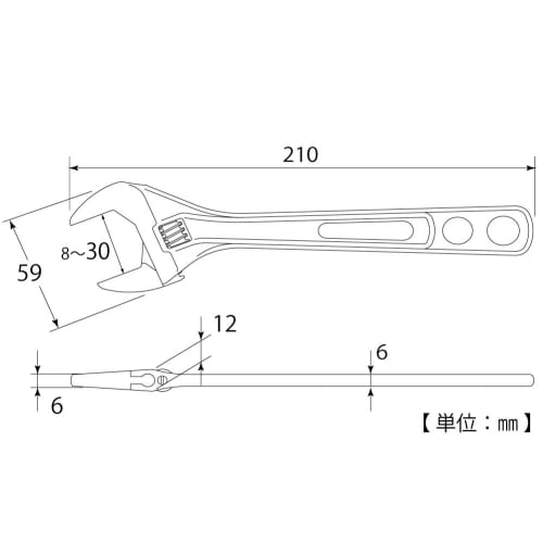 TOP Industrial (TOP) Eco-Wide Thin, Lightweight Wide Adjustable Wrench, HY-30, Opening 8-30mm, Made in Tsubame-Sanjo, Japan, Sealed Package