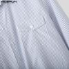 INCERUN Oversized Men Lapel Neck Long Sleeve Striped Print Belt Casual Shirts Tops