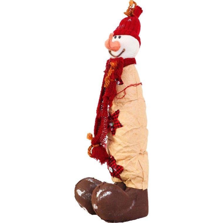 Standing Snowman Made of Natural Materials In Red, 40 Cm