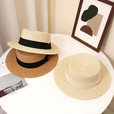 Großer Damen-Strohhut für den Sommer, Strandhut im britischen Retro-Stil, Sonnenschutz, atmungsaktiv, breite Krempe, Jazz-weicher Sonnenhut für Wanderreisen und Ausflüge