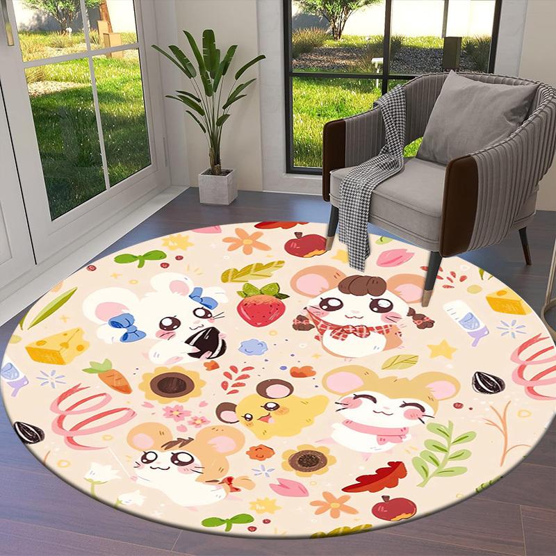 1pc Cute Hamster Illustration Pattern Round carpet, Made of Polyester,Perfect for Decorating Office Chairs, Living Rooms fplt016