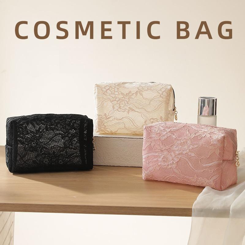 Lace Mesh Women's Makeup Bag Large Capacity Cosmetic and Jewelry Organizer Bag Zipper Square Portable Toiletry Bag